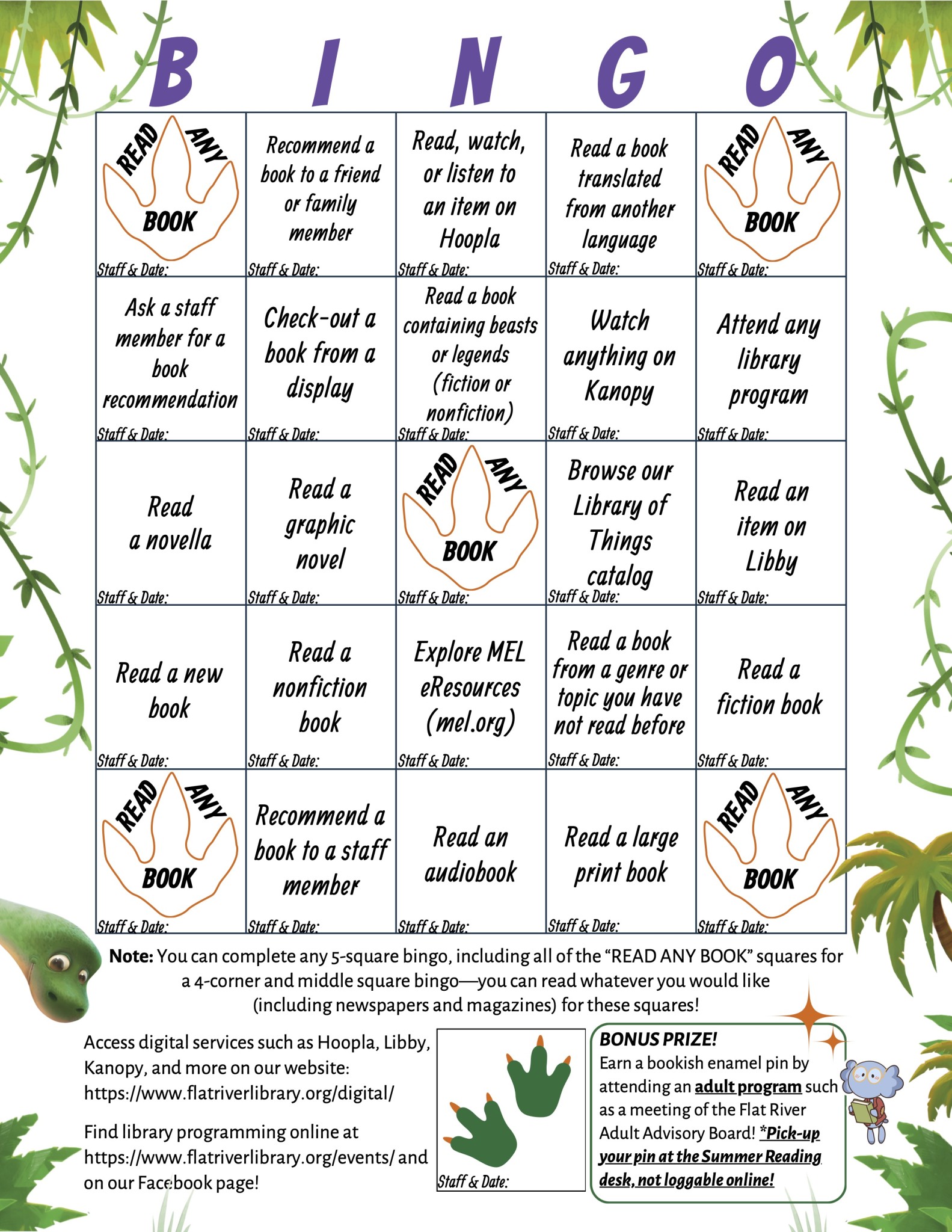 Adult Bingo-Style Reading Log