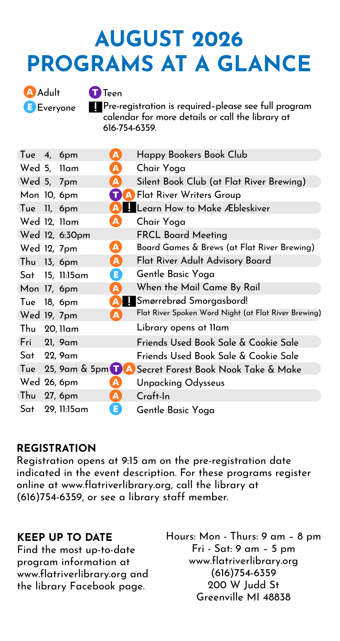 August At-A-Glance Events Schedule